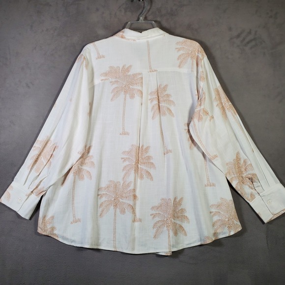 Calypso St Barth Top Womens 2X White Palm Tree Linen Blend Tropical Resort NEW - Picture 3 of 10
